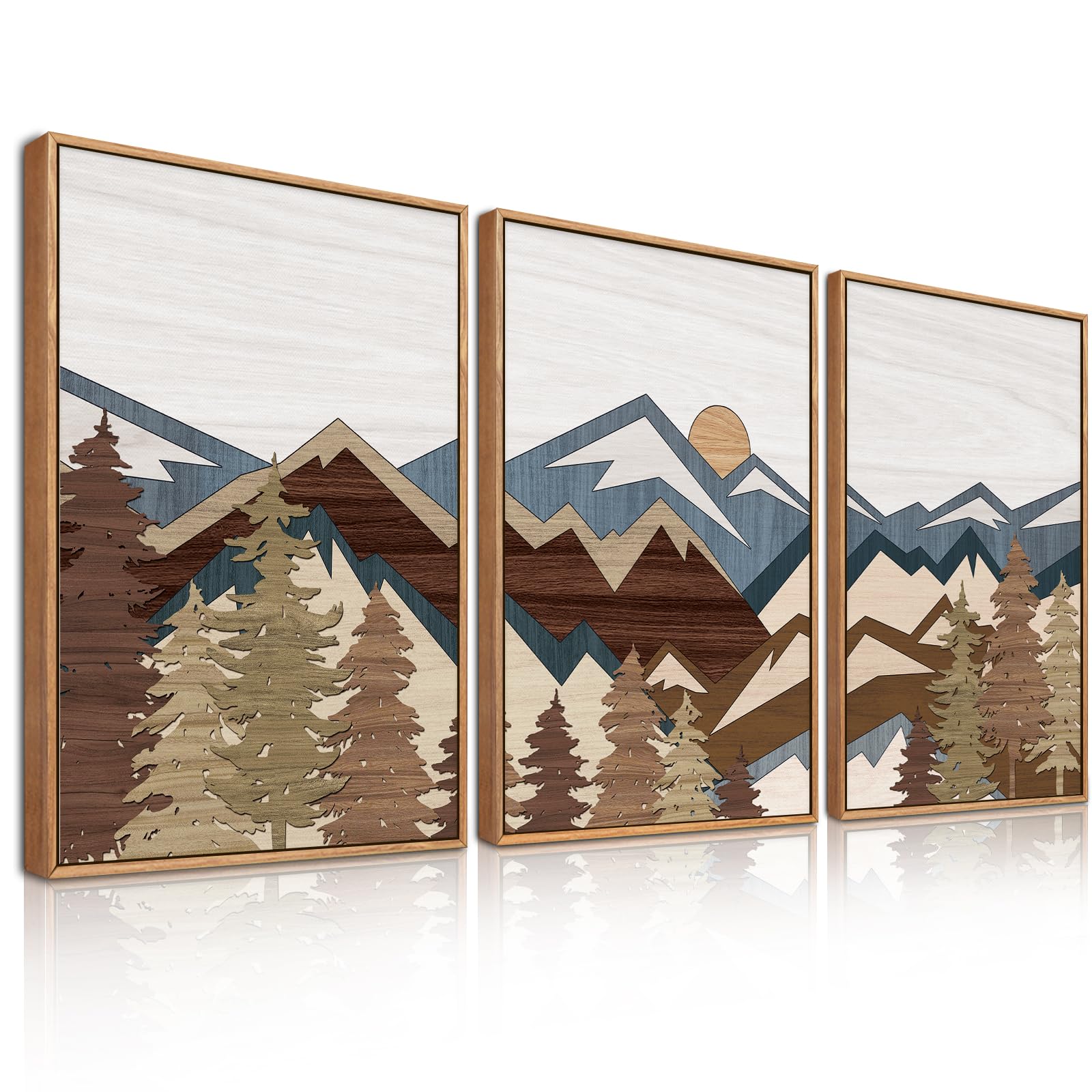 BINCUE Berge Wandbilder,Bergwald Wandkunst Wohnzimmer,Natur Landschaft Poster,Boho Abstrakte Wanddeko,Sonne Wald Bilder,Modern Berg Wald Landschaft Bilder für Schlafzimmer Büro Küche,30x40cm