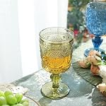 Joeyan 300ml Green Vintage Glass Wine Goblet, Romantic Sunflower Embossed Drinking Glasses, Heavy Stemmed Wine Glasses for Christmas Party Wedding Table Decor, Set of 4, Dishwasher Safe