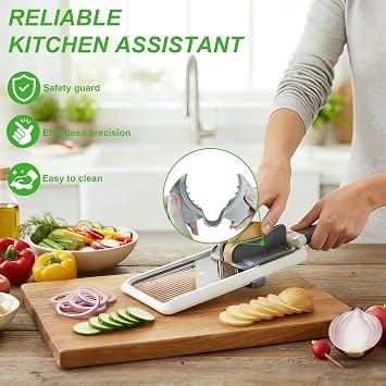 Handheld Mandoline Vegetable Slicer, Adjustable 3 Thickness, Multi-Functional Vegetable Chopper for Onion, Potato, Cabbage, Salad & Cheese, Stainless Steel Essential Kitchen Gadget