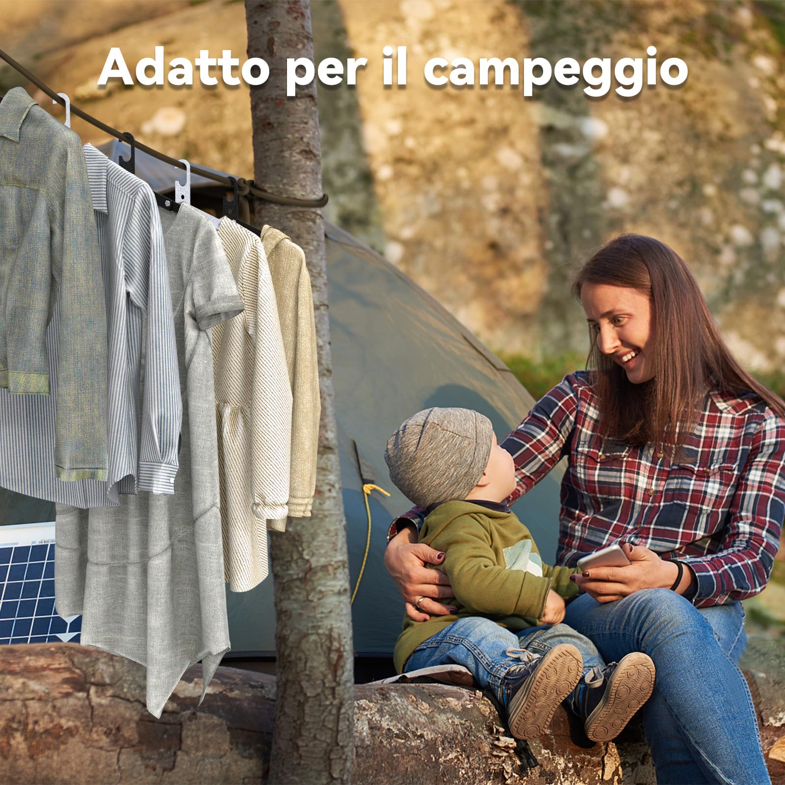 Sazfli Gruccia da Viaggio Pieghevole in Alluminio (3 Pezzi) – Leggera & Compatta con Porta Abiti Antivento, Ideale per Campeggio/Crociera – Nero