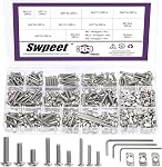 Swpeet 201Pcs M5 Nickel Plated T Nuts Screw with Hex Wrench Assortment Kit, M5×12/16/20 Button Head Hex Socket Head Cap Bolts, T Slot Nut Hammer Head Fastener for 2020 Series Aluminum Profile Groove