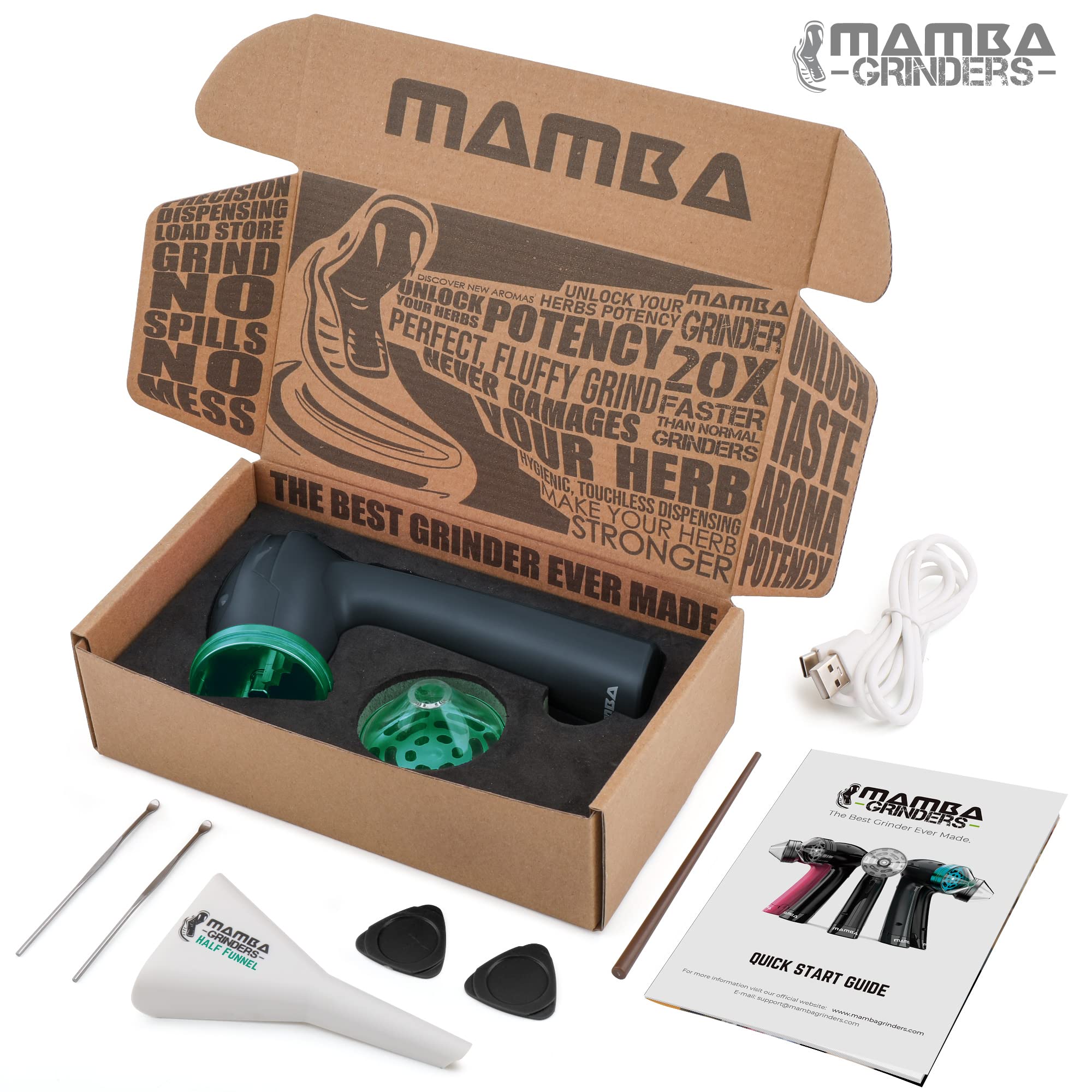 Mamba 1g 50mm Molinillo de Hierbas Eléctrico. Batería de Li-ion recargable por USB para una molienda rápida con una sola mano. Interruptor basculante en dos direcciones para la trituración eficaz