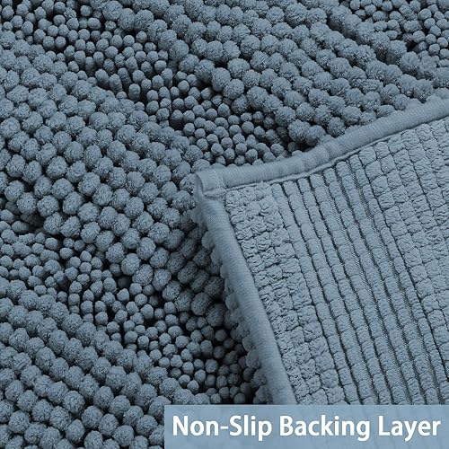 Miniatura 3 de Turquoize Tapete de baño extralargo de felpilla, antideslizante, peluda, suave, acogedora, súper absorbente, lavable, 47 x 17 pulgadas, color azul