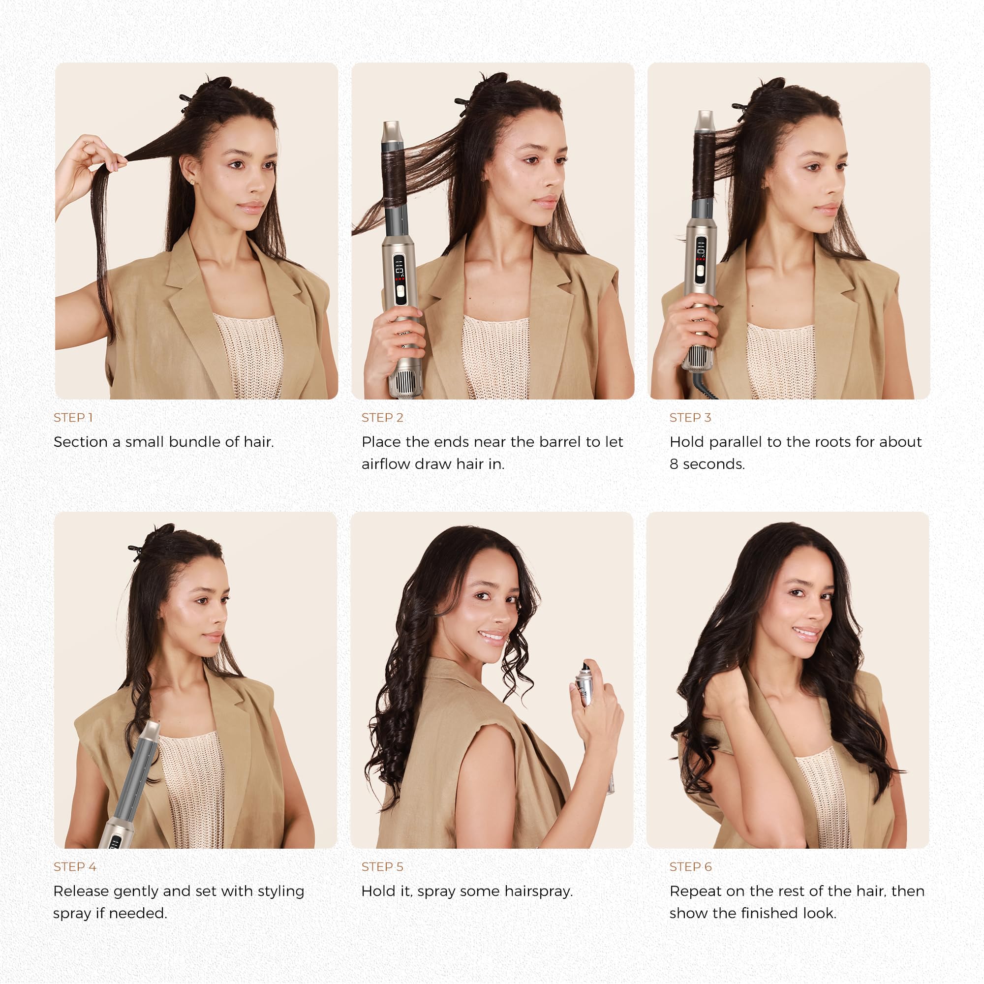 UKLISS Haarstyler Hairstyler 6 in 1, Hair Styler Set mit LCD-1000W Föhbürste Airluft Lockenstab Hair Dryer Brush Rundbürste Haarglätter für Glätten, Trocknen, Volumen, Locken | Geschenke Set