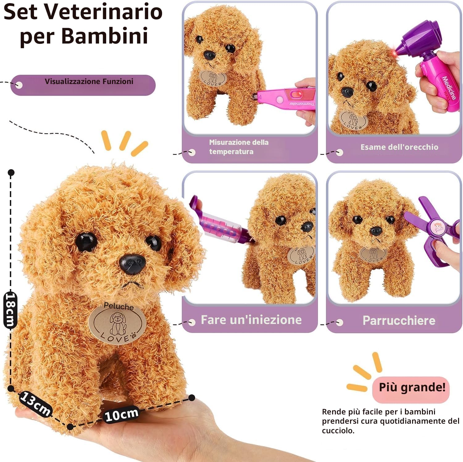 HERSITY Veterinario Bambini con Cane Peluche, Giocattoli Valigetta Dottore Veterinario Accessori, Giochi Bambina Gioco di Ruolo Regalo 3 4 5 Anni