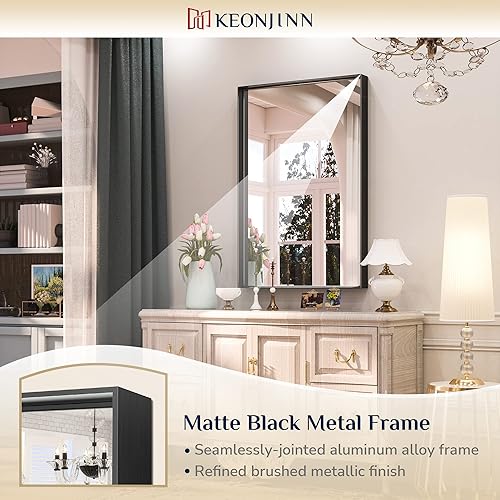 Miniatura 102 de Keonjinn Espejo de baño dorado de 48 x 36 pulgadas, espejo rectangular con marco de metal dorado cepillado, espejo de pared grande rectangular