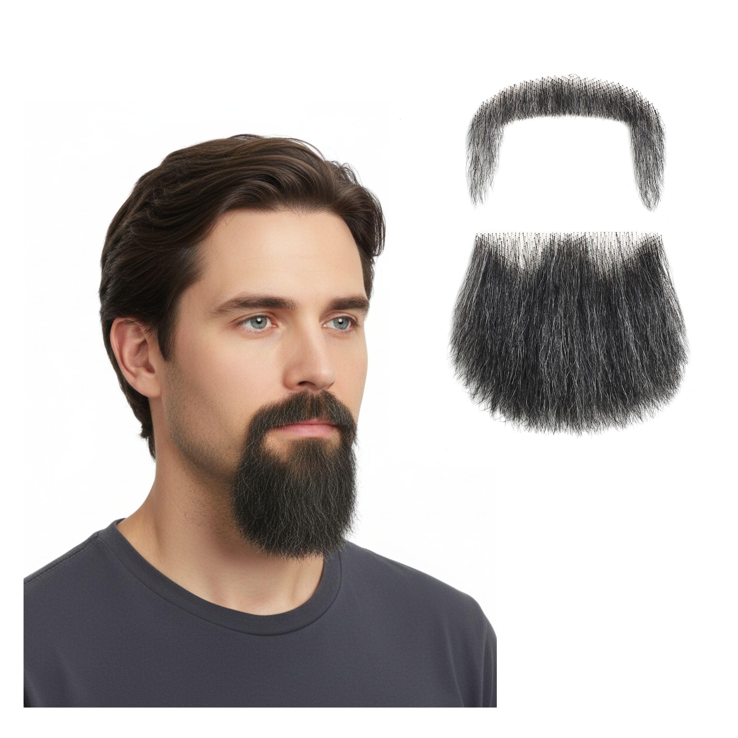 Realistic Extended Mustache Made with Human Hair, Fuller Look Fake Beard with Invisible Lace, Natural Looking Fake Mustache for Adult Stage