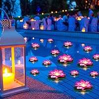 Vista 10 de Liliful 36 linternas flotantes de loto, linternas artificiales de lirio con luces LED, funcionan con pilas para piscina, fiesta, jardín y estanque