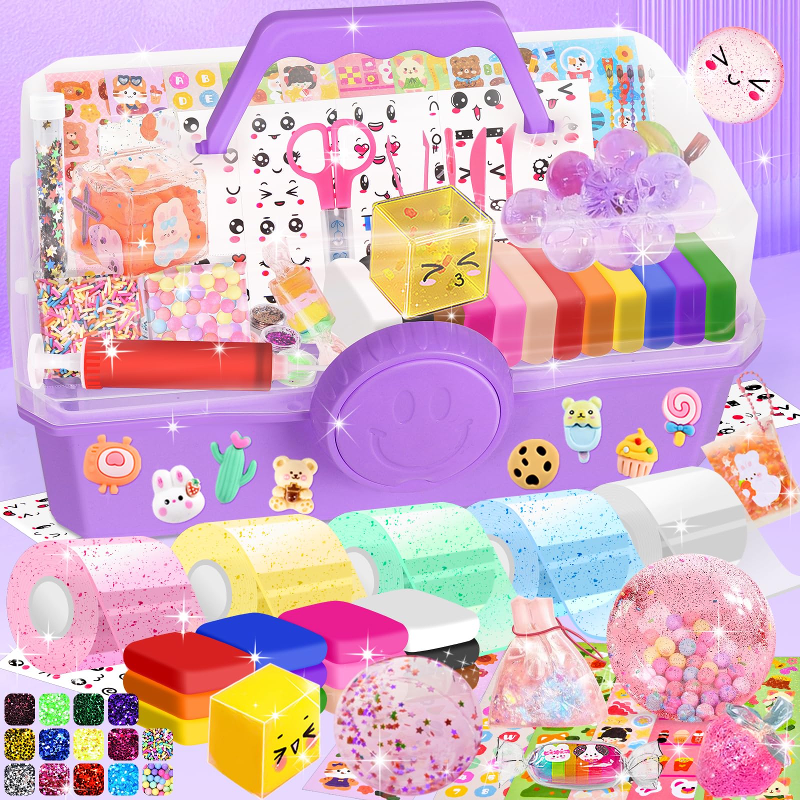 Herenear 64 Pezzi Nano Tape Bubble Kit, 5 Nano Tape + 59 Accessori Nano Bolle Soffianti, Kit Nastro Nanoband Adesivo per Bolle Soffiabili Bambini