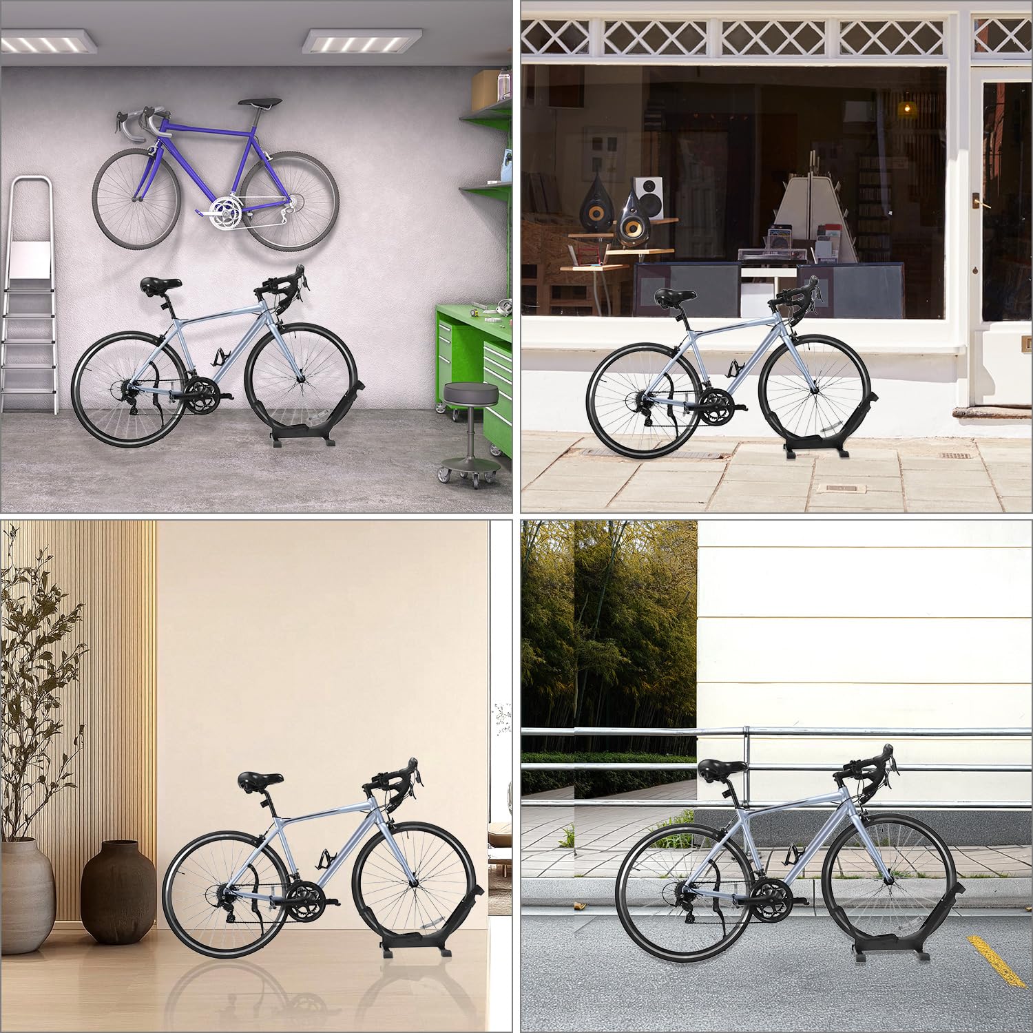 QWORK Wolnostojący stojak na rowery, składany uchwyt rowerowy 20-29 cali, do garażu i sklepu rowerowego