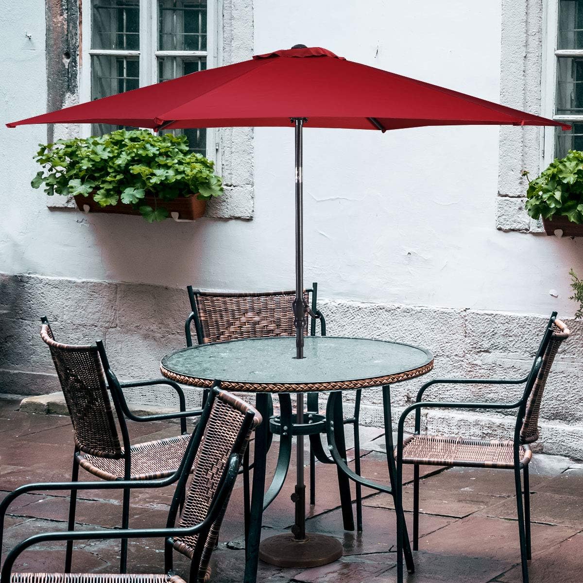 Giantex 9ft Patio Umbrella Outdoor, Market Table Umbrella w/Push Button Tilt and Crank, 180G Polyester Fabric and Sturdy Ribs, Sun Canopy Umbrellas for Patio Garden Beach Deck Pool