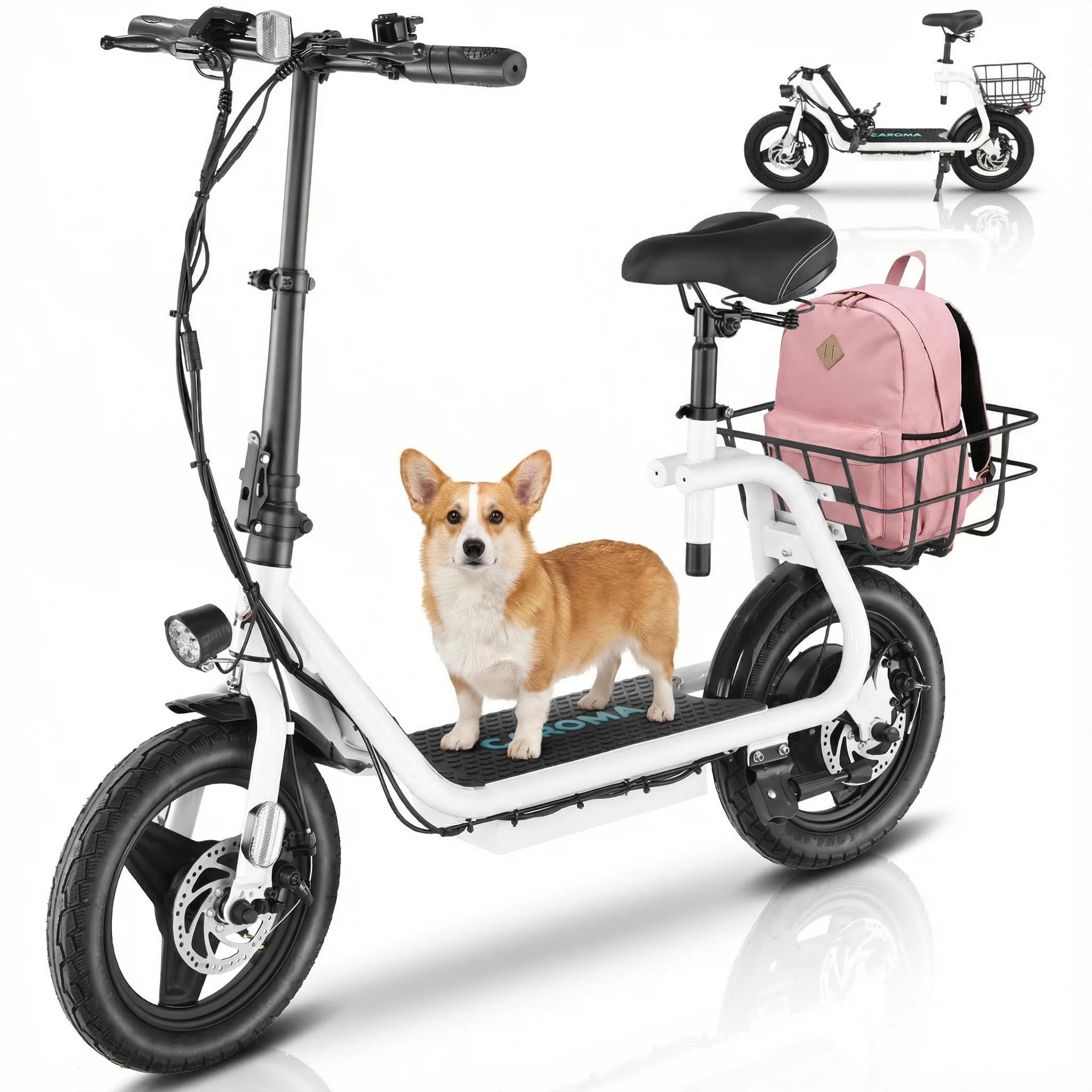 - Caroma Electric Scooter with Seat for Adults, Max 30Miles Ranges&20Mph, 500/800/1200W Motor, 14/20" Fat Tire Foldable E-Scooter with Basket for Pets & Cargo, 300lbs Max Load