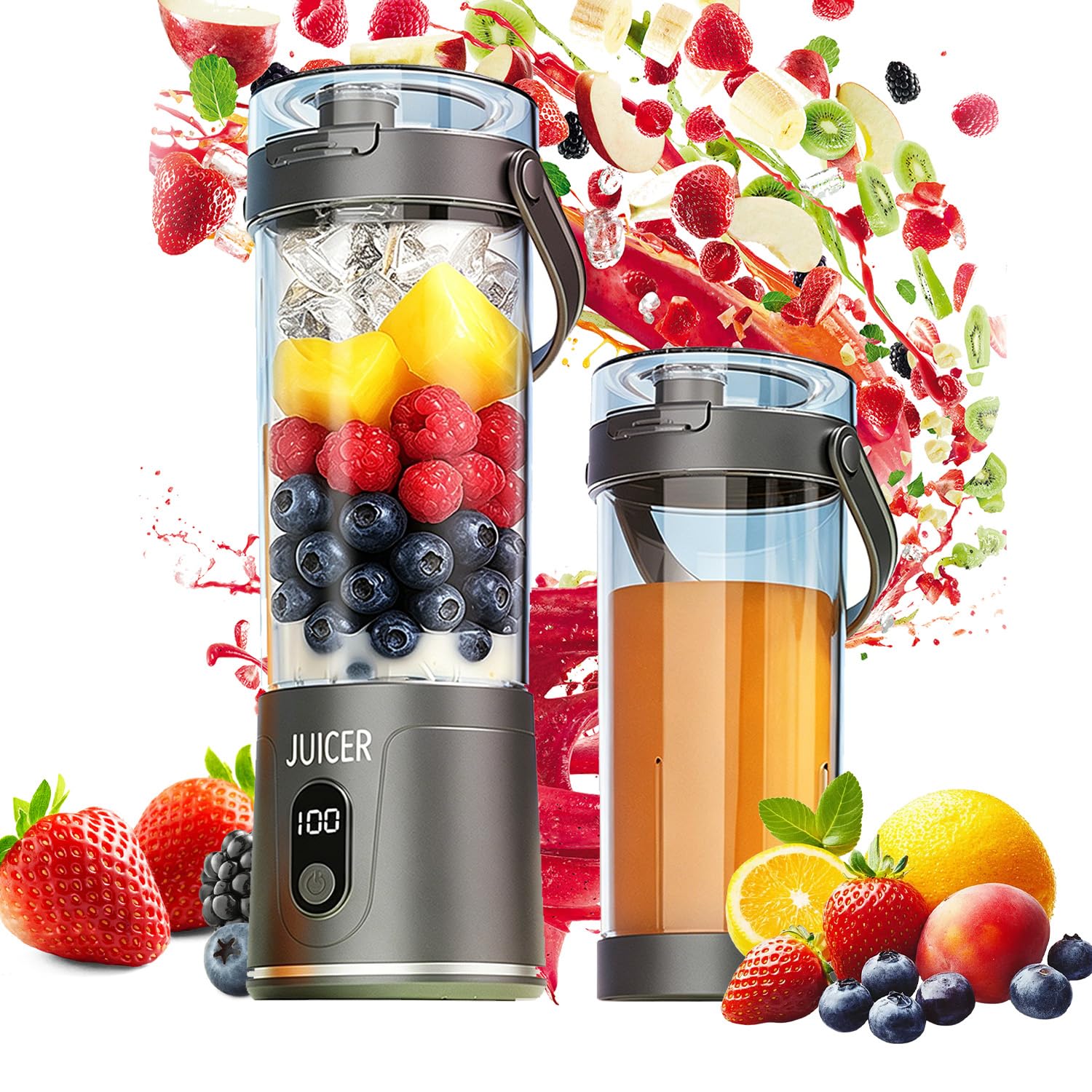 600ml Tragbarer Mixer Smoothie Maker to Go, Mini Standmixer mit 12 Klingen, USB-Aufladung, Kabellos Smoothie-Maker Mini-Mixer für Shakes und Smoothies, für Küche/Fitnessstudio/Zuhause (Grau)