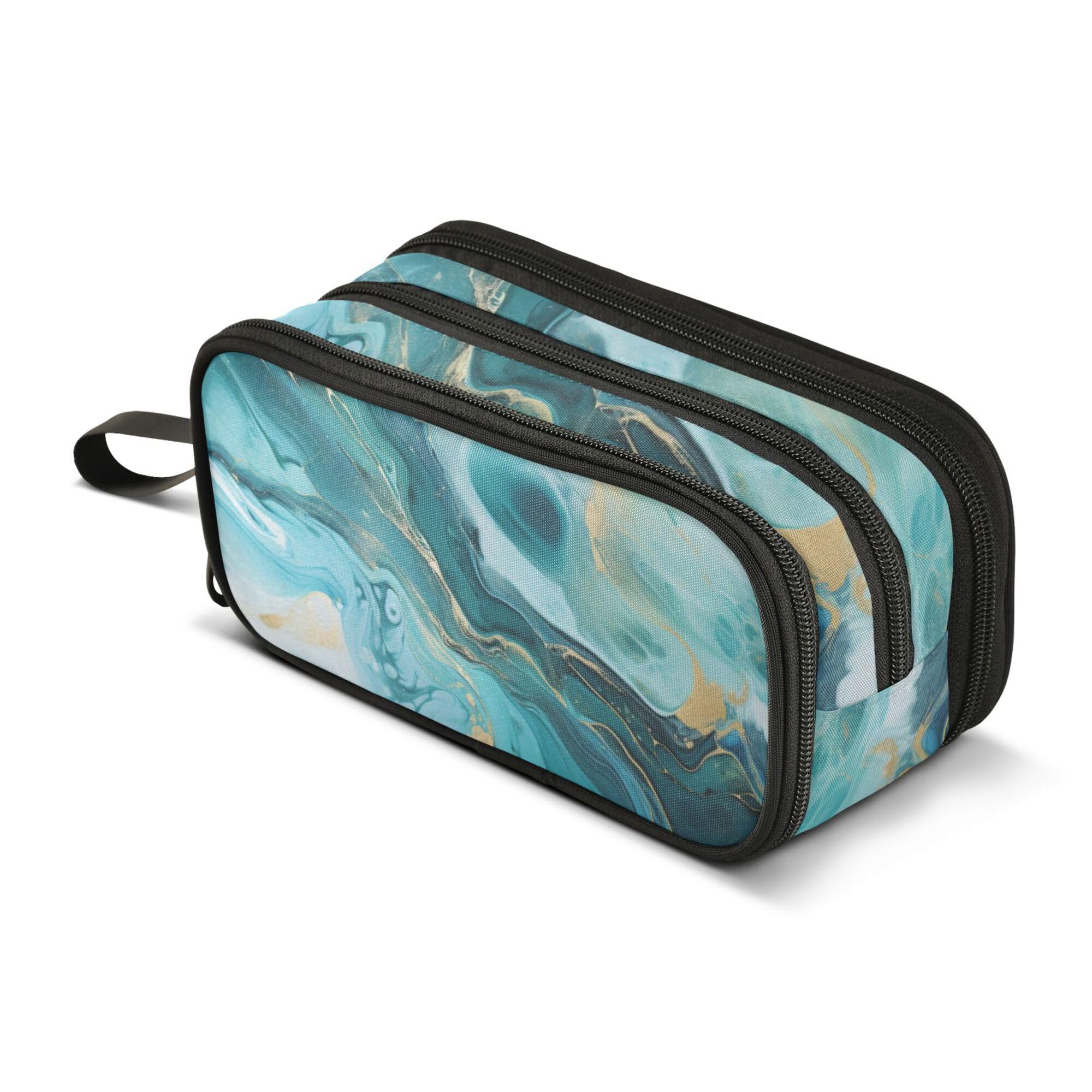 ALAZA Large Pencil Case, Big Capacity Pencil Bag Pen Pouch Holder 3 Compartments,Marble Teal School Office Supplies Stationery Makeup Bag Storage Organizer for Students Girls Boys Women Men โ image 1