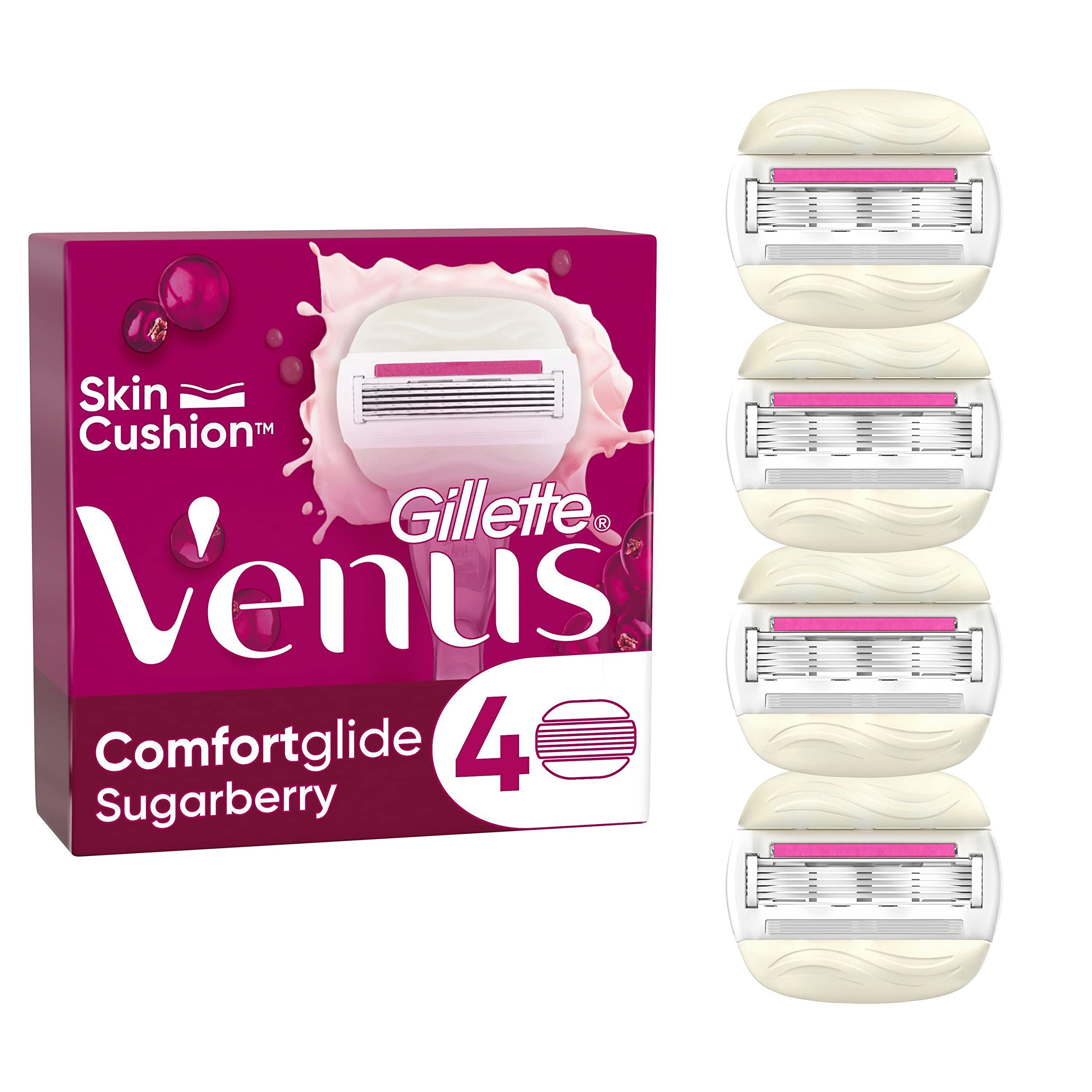 Gillette Venus Comfortglide Sugarberry Rasierklingen Damen, 4 Ersatzklingen für Damenrasierer