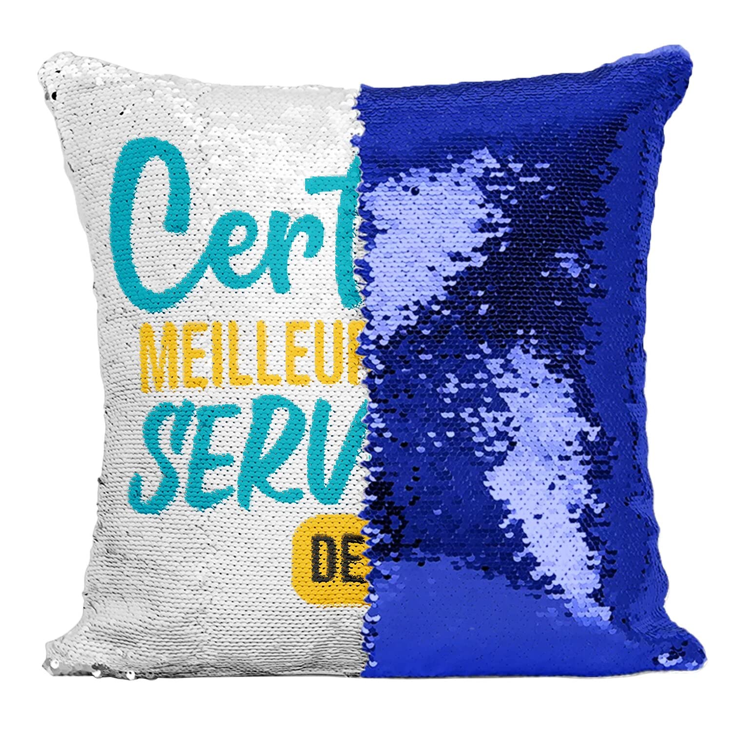 Coussin paillettes bleu cadeau idéal pour la meilleure serveuse de brasserie