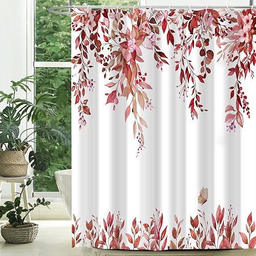 Miniatura 23 de Cortinas de ducha de eucalipto para baño, hojas de acuarela verde salvia con juegos de cortinas de ducha florales con ganchos, decoración de baño