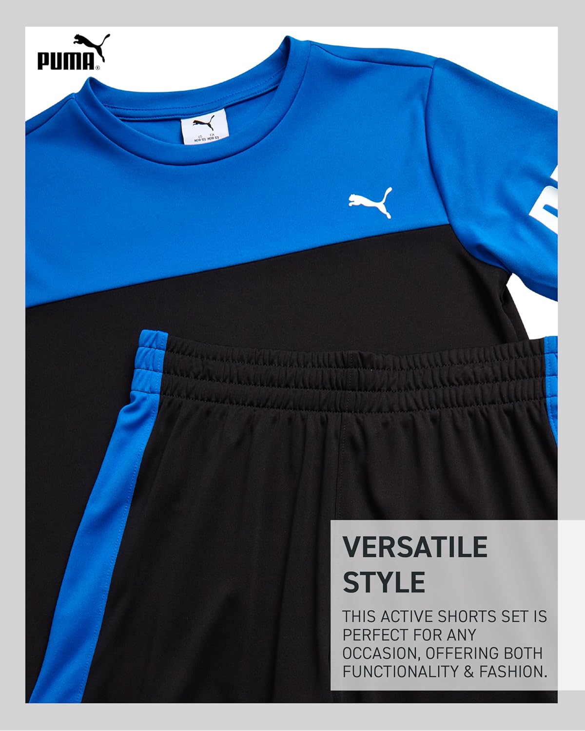 PUMA Boys Active Shorts Set - 2 Piece Dry Fit T-Shirt and Performance Gym Shorts - Activewear Clothing Set for Boys (4-16)