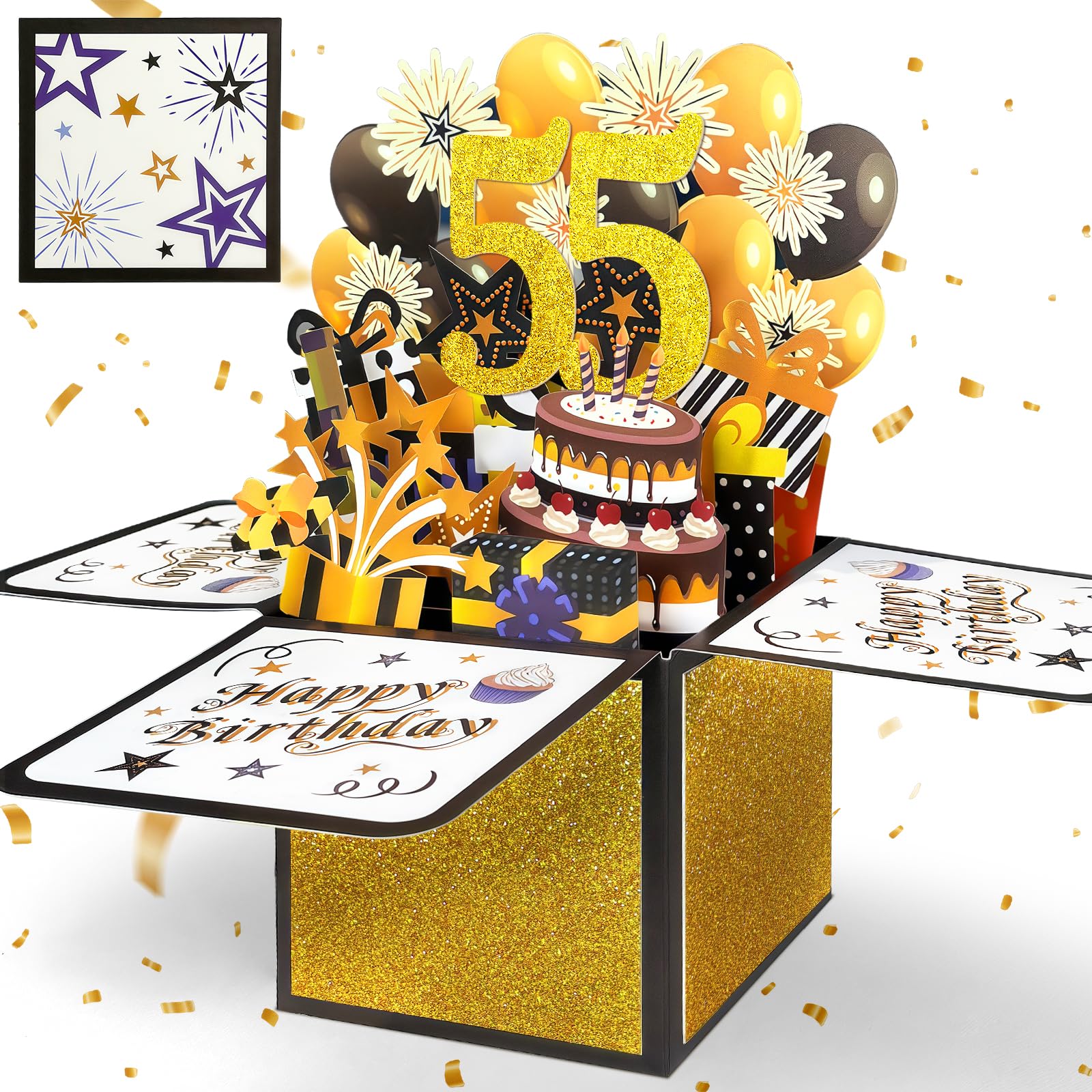 YianHien 55th Birthday Card for Men, Pop Up 55 Birthday Card for Husband Brother Son in Law or Uncle, Black & Gold 55th Birthday Gift, 3D Birthday Card Decoration for Men