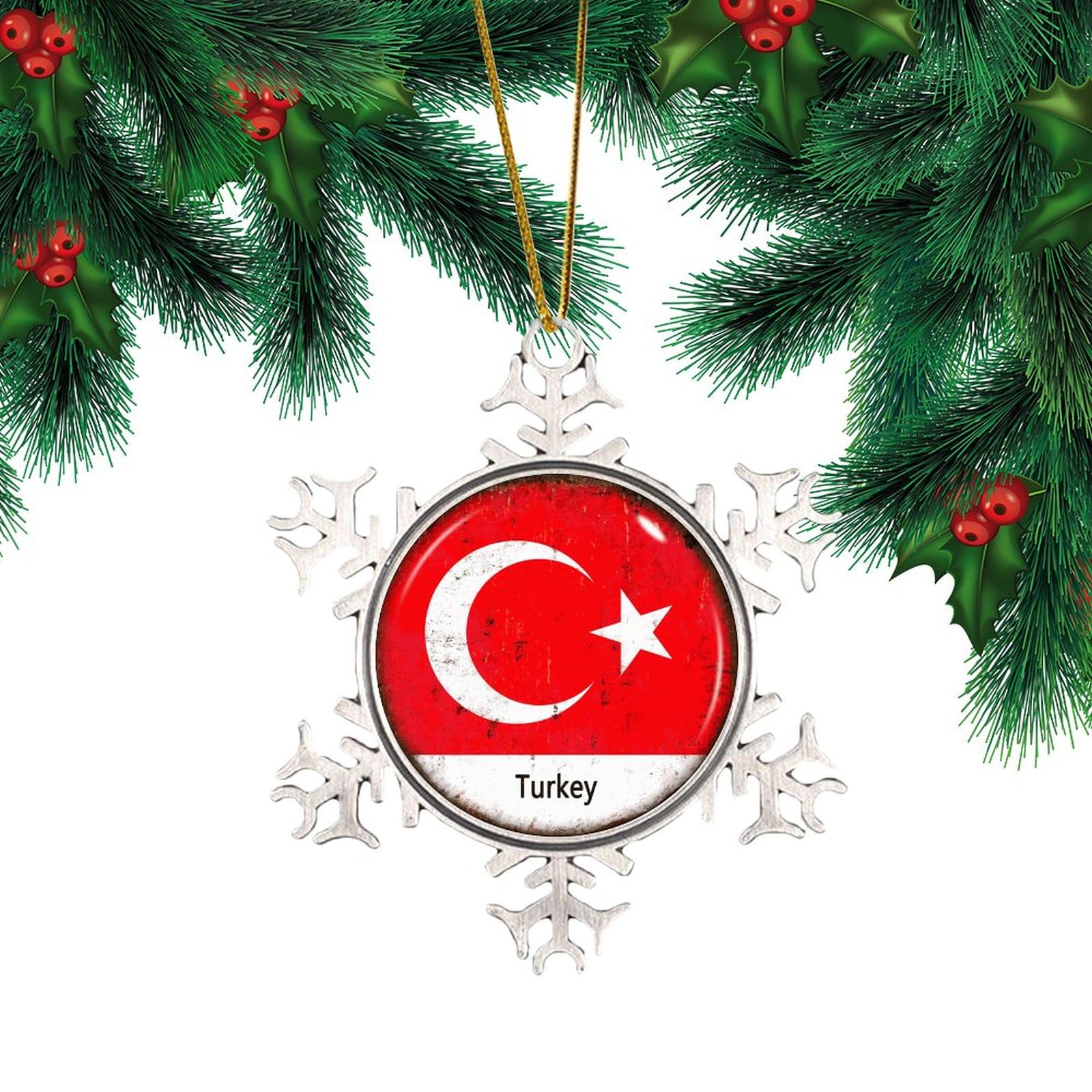 Turkey Silver Christmas Ornament Latin America Hispanic Country European Asia Africa Flags Christmas Tree Hanging Ornaments Home Decor Global World Flag Travel Trips Personalized Christmas Bauble