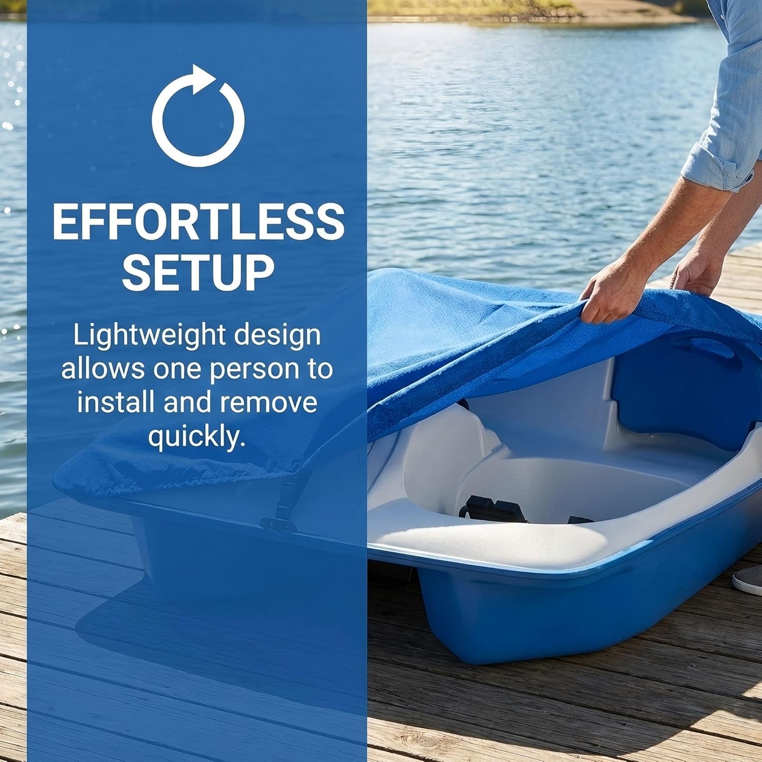 Pedal Boat Cover with 2 Windproof Straps & Elastic Hem - Heavy Duty 900D Paddle Boat Cover, Double-Layer Reinforced Corners & Sealed Seams, Fits 3 or 5 Person Outdoor Pedal Boats, Blue