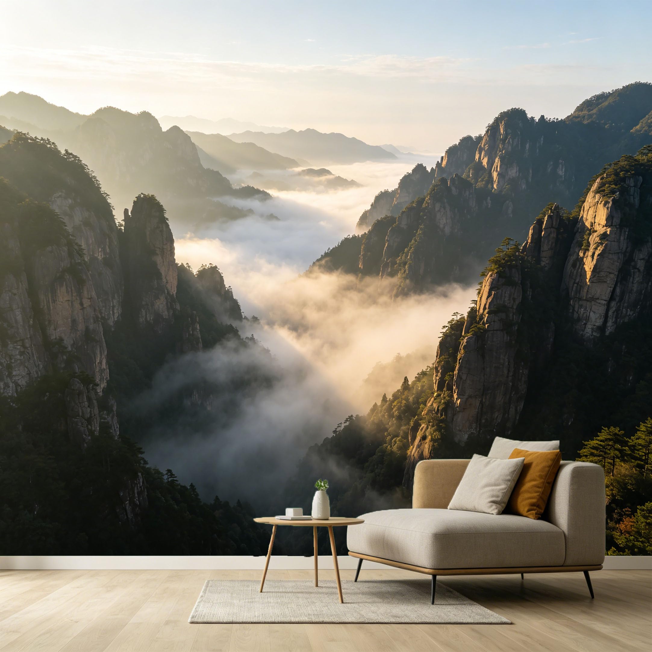 Custom Size Wall Murals Mountain Lake Landscape 3D Trompe L'Oeil Peak Misty Valley SelfAdhesive Wall Fabric Removable Large Wallpaper for Photo Living Room