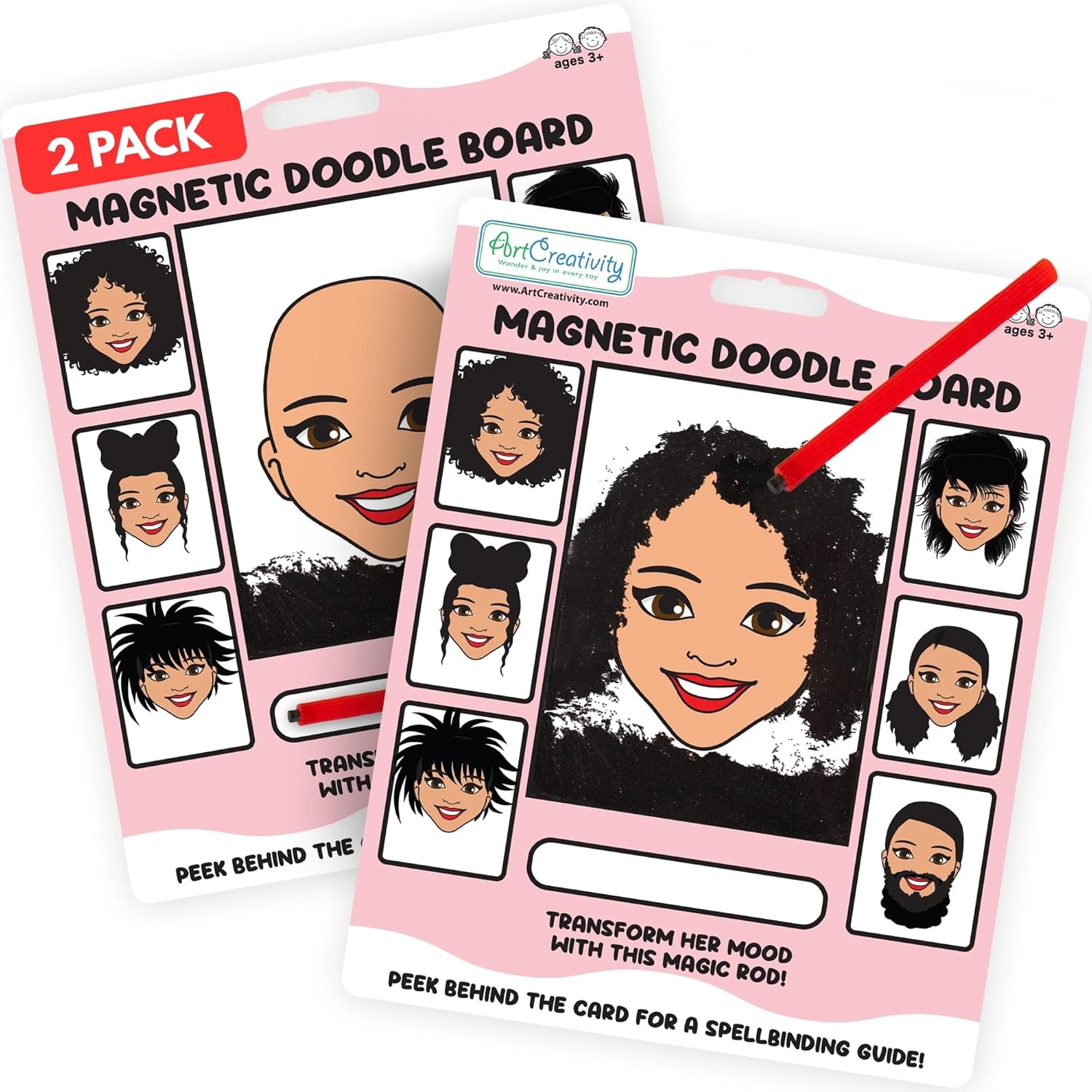 ArtCreativity Women Magnetic Drawing Face - 2 Pack - Vintage Retro Toys, Travel Toys for Kids, Magnet Drawing Doodle Board for Kids - Magnetic Toys Game, Travel Essentials Games for Ages 3+