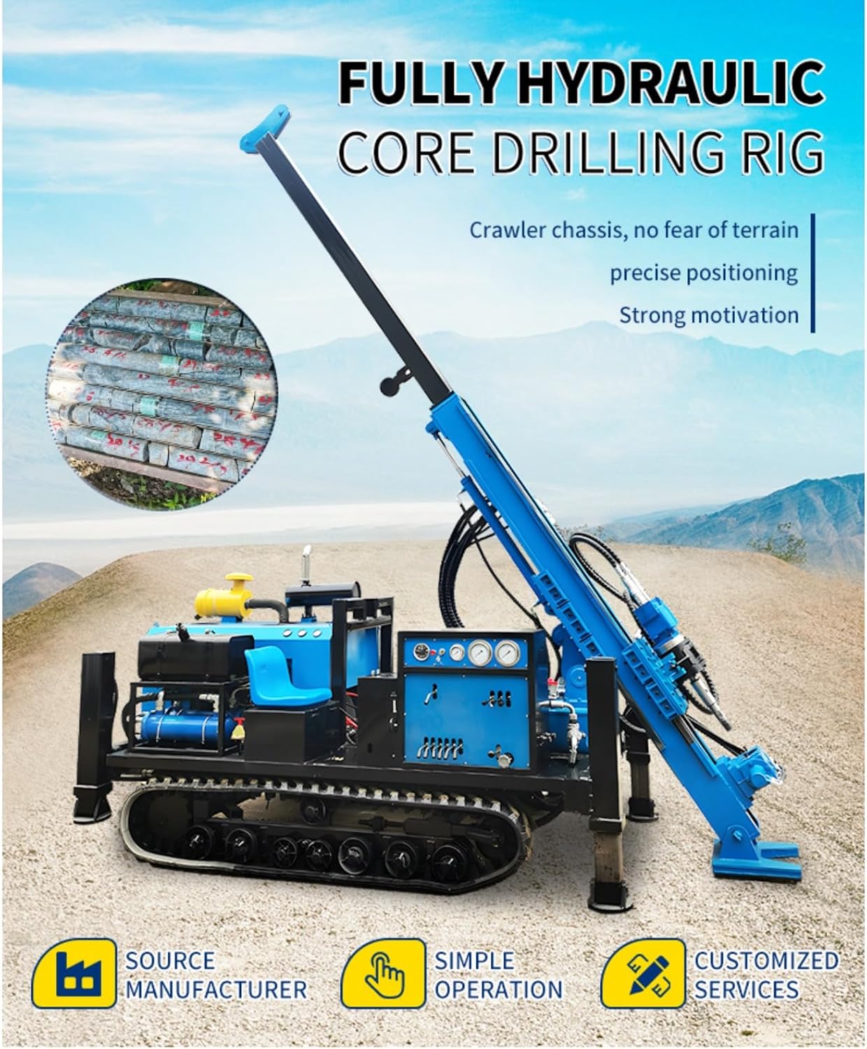 Core Drilling Rig Hydraulic Borehole Drill Machine for Geological Investigation Rock Sampling and Survey Applications Multiple Choices