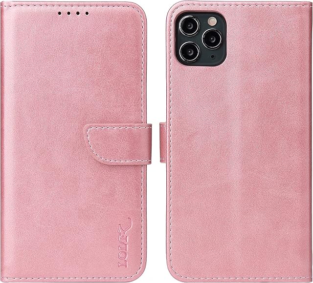 LOLFZ Wallet Case for iPhone 11, Vintage Leather Book Case with Card Holder Kickstand Magnetic Closure Flip Case Cover for iPhone 11 - Rose Gold