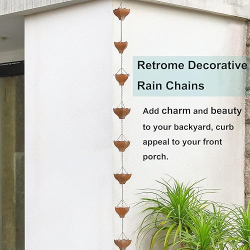 Miniatura 5 de Cadena de lluvia de metal de 8.5 pies  Reemplazo para bajantes de canalón  Captador de lluvia para exteriores  Acabado Verdigris
