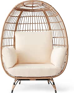 Best Choice Products Wicker Egg Chair, Oversized Indoor Outdoor Lounger for Patio, Backyard, Living Room with 4 Cushions, Steel Frame, 440lb Capacity - Ivory