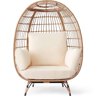 Best Choice Products Wicker Egg Chair, Oversized Indoor Outdoor Lounger for Patio, Backyard, Living Room w/ 4 Cushions, Steel Frame, 440lb Capacity - Ivory