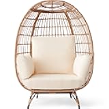 Best Choice Products Wicker Egg Chair, Oversized Indoor Outdoor Lounger for Patio, Backyard, Living Room w/ 4 Cushions, Steel Frame, 440lb Capacity - Ivory