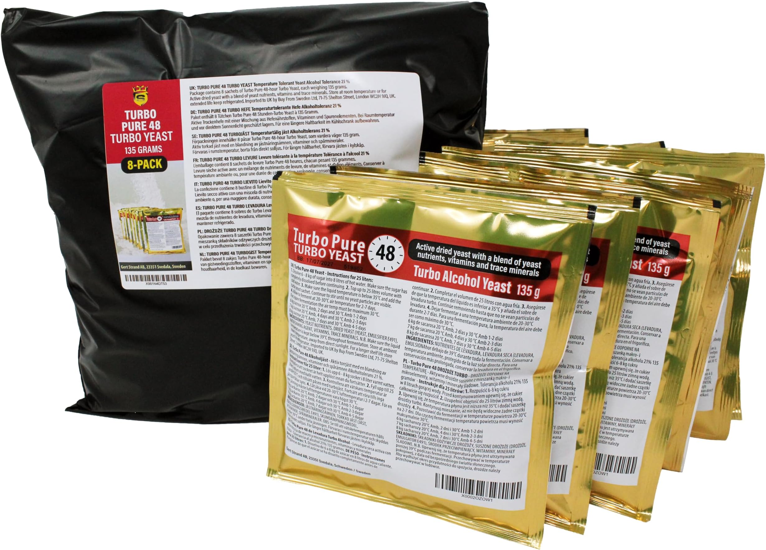 The Original Prestige 8 Pack- 48 Hours Turbo Pure Yeast 18 Percent - Home Brewing Active Yeast Compound for Pure, Alcobase for Ready to Drinks and More