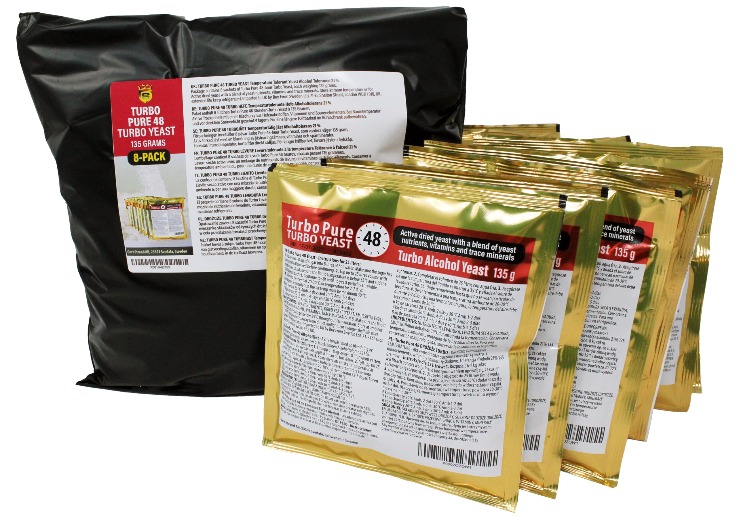 The Original Prestige 8 Pack- 48 Hours Turbo Pure Yeast 18 Percent - Home Brewing Active Yeast Compound for Pure, Alcobase for Ready to Drinks and More