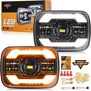 Auxbeam 12000LM Bright 5x7 In Headlights, 7x6 Led Headlights with DRL Turn Signal High Low Beam, Compatible with Jeep Cherokee XJ Wrangler YJ Ford Chevrolet, H6054 H5054 Headlights DOT Approved, Black