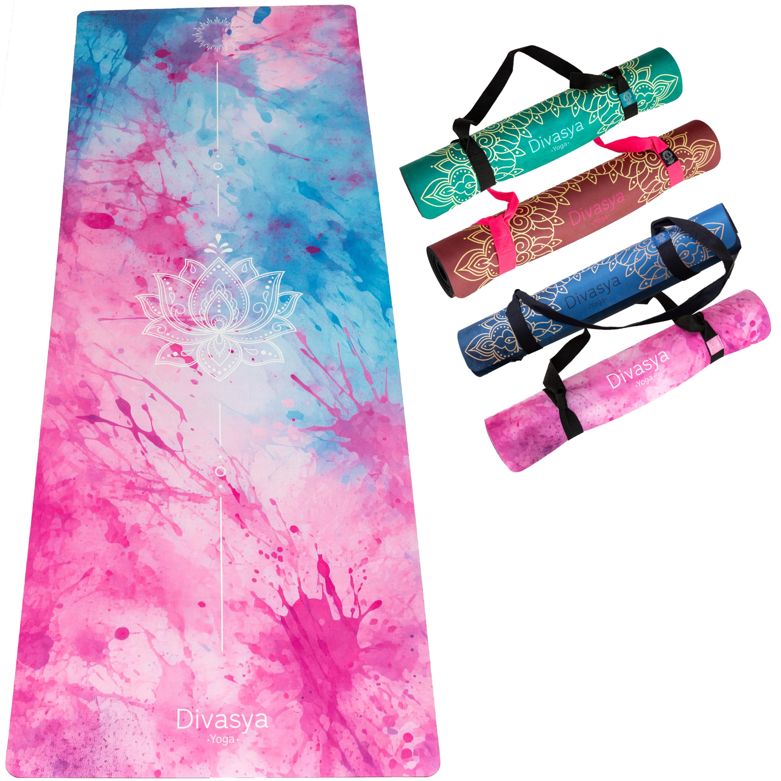 Esterilla de yoga sostenible y antideslizante: caucho natural antideslizante y superficie de microfibra absorbente, extra ancha y gruesa 183 x 68 x 0,5 cm, correa de transporte