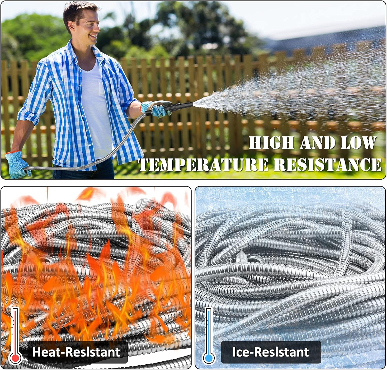75ft Garden Hose Made by Metal with Super Tough and Soft Water Hose, Household Stainless Steel Hose, Mighty Garden Hose with Adjustable Nozzle, No Kinks and Tangles, Easy to Store with Storage Strap - Image 5