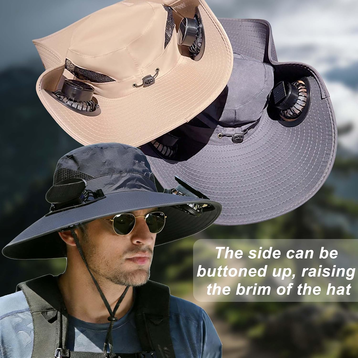 Solar Fan Hat, Hat with Fans Solar Power, Wide Brim Sun Hat, with 2 Fans, for Hiking, Fishing, Gardening Black