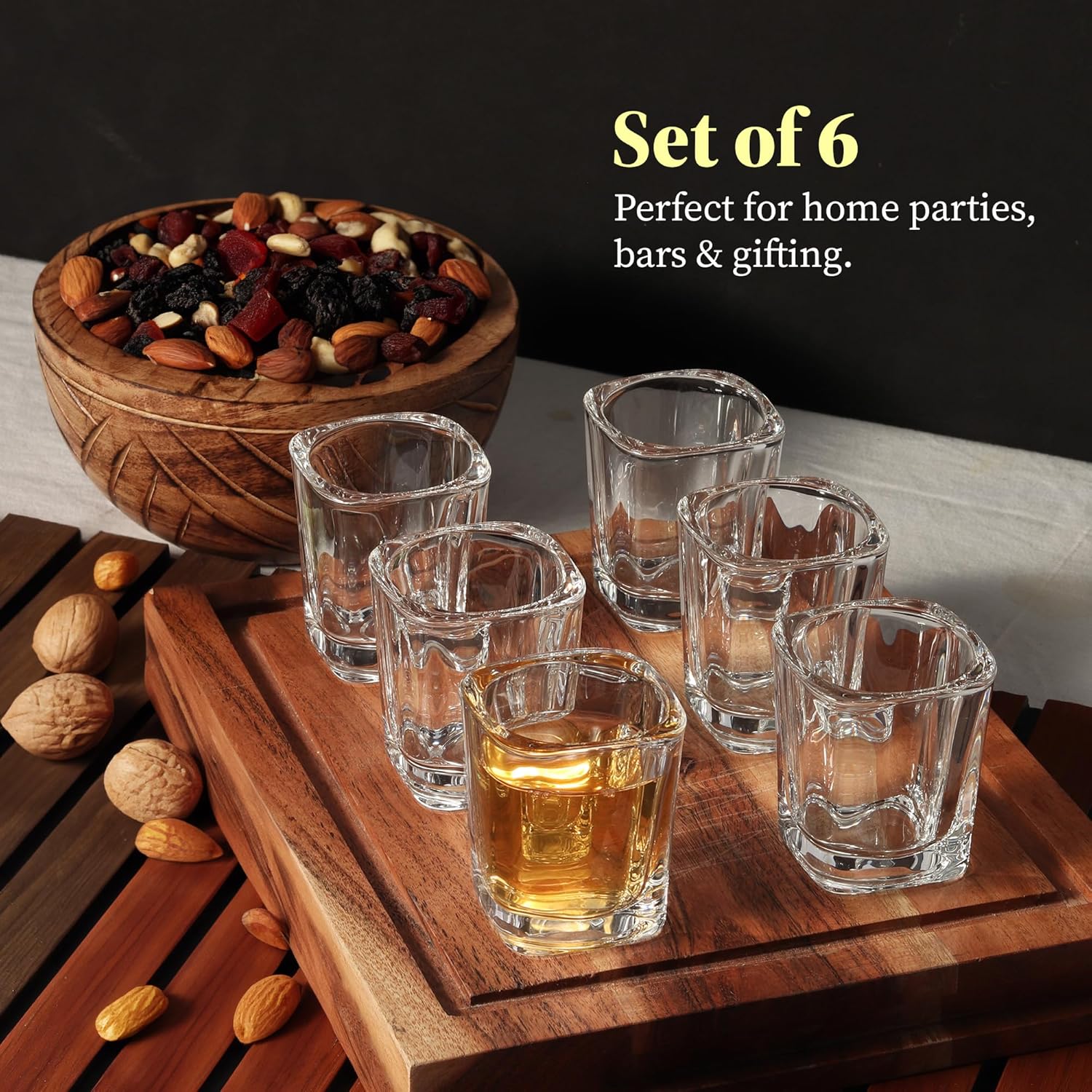 QUAFFER Square Shot Glasses Heavy Base 2oz (Set of 6) – Modern Shot Glass – Classic Whisky Vodka Tequila Sherry Brandy Cordial Mini Snifters Glasses - Perfect for Parties, Bars, Events, Home Bar - Image 3