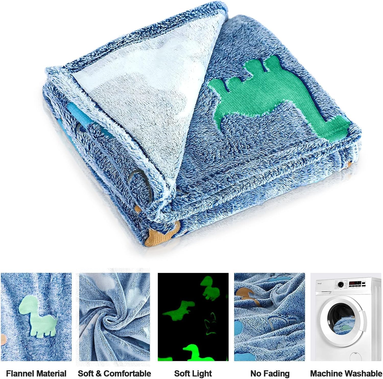 EXILOM Glow in The Dark Blanket for Kids, 200x152 Cm, Unicorns Gifts for Girls, Soft Kids Blankets for Christmas Birthday, Cozy & Warm All-Season Glow Blanket Ideal Gift for Boys & Girls (Blue) 4