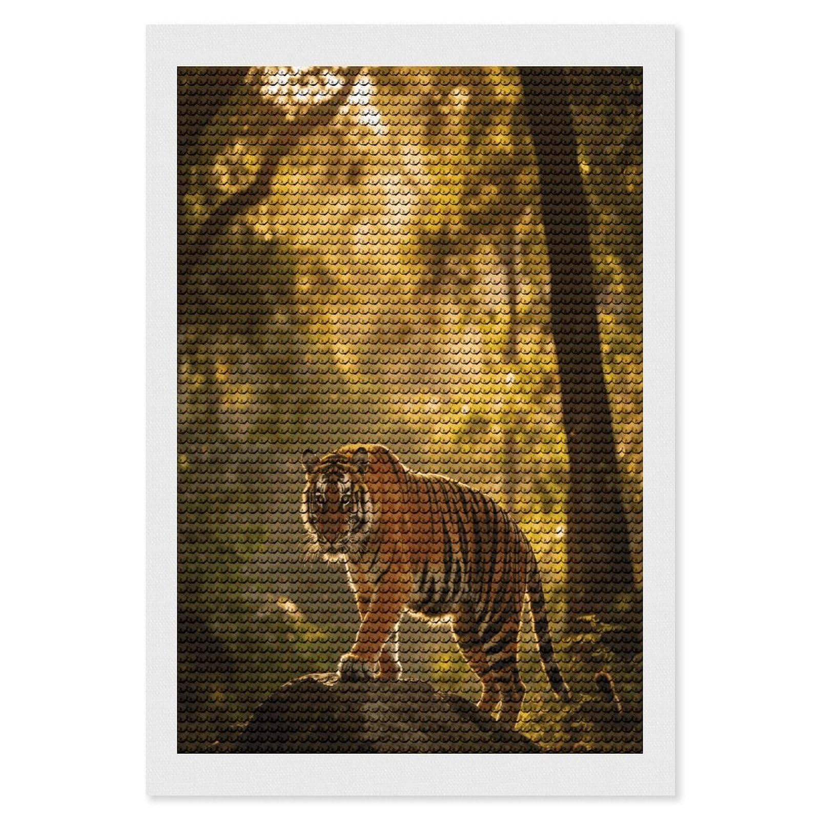 FekiLoot Tiger Paint by Numbers Kit for Adults Beginner DIY Diamond Dots Paintings Round Full Drill Diamond Art Kits Picture Diamond Art Painting Kits for Home Decor 8"x12"