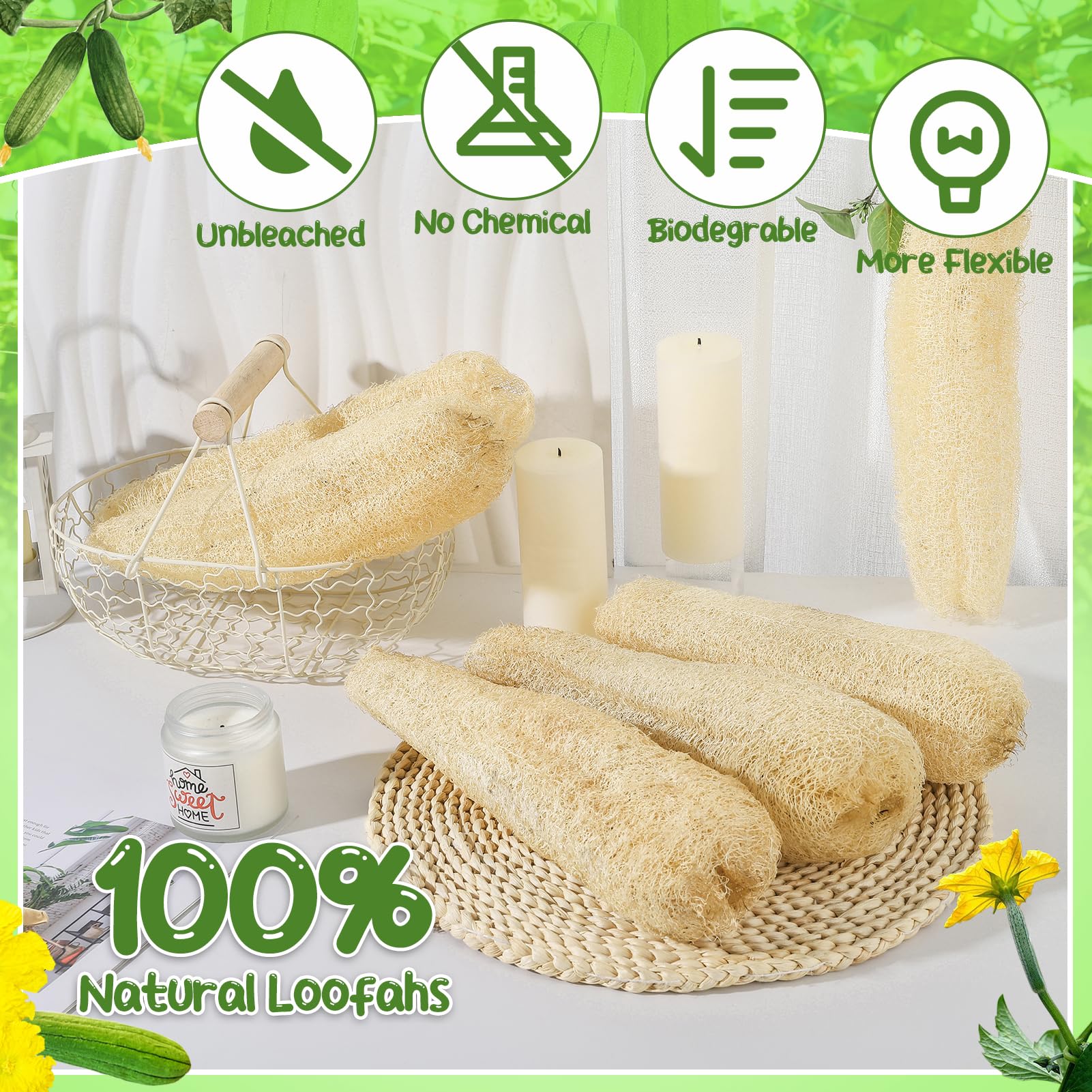 Esponjas naturales de lufa de 11.8 pulgadas, paquete de 6, para platos de cocina, depurador corporal