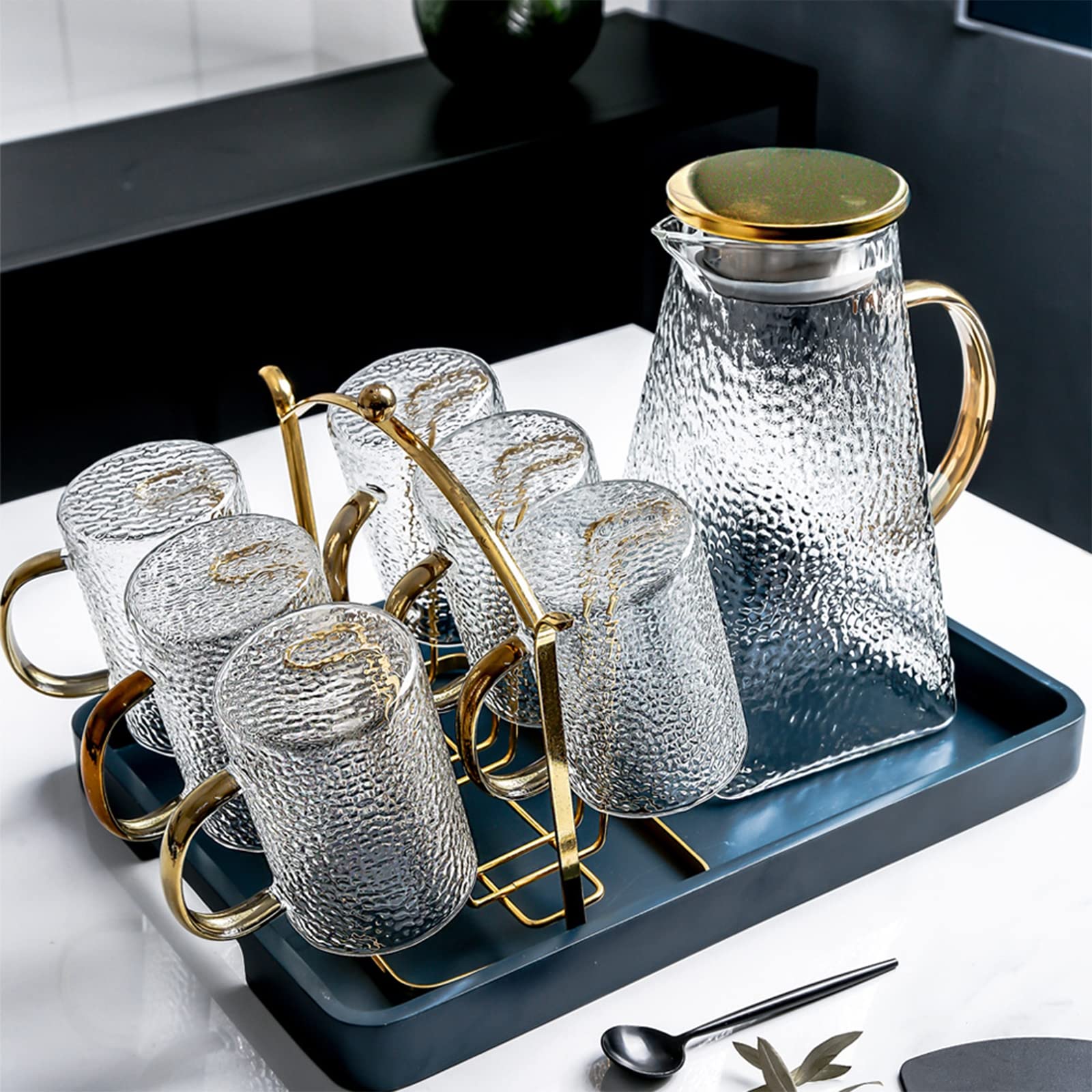 Juego de Copa de jarras de Agua de Vidrio Conjunto de Taza de Tetera Agua de Agua fría Jarra Juego de Agua Juego de té de la Sala de Estar Taza de té Taza de Bebida nórdica,A