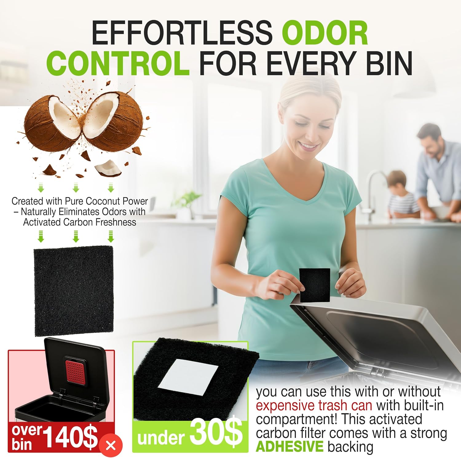 Premium 20 Pack Activated Carbon 3 in 1 Garbage Can Odor Absorber Filters Coconut Charcoal Puck Deodorizer Step Replacements for Kitchen Trash On Go Bag Air Freshener Pods Compatible Magic Small
