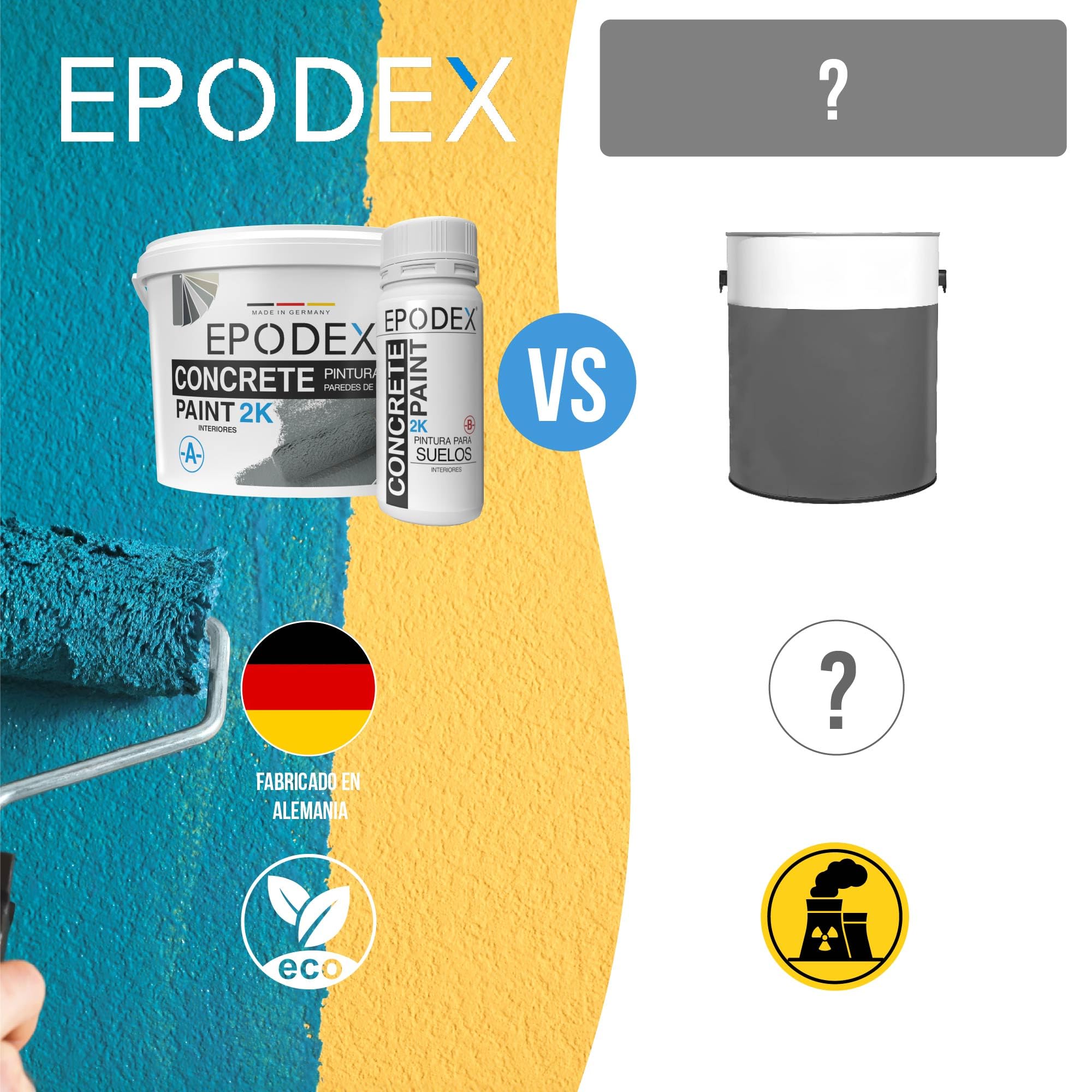 EPODEX Pintura para hormigón 2K con accesorios, 12kg - Sand | Pintura epóxica para suelos, Resina epoxi para suelo, Impermeable, Sótano, garaje, taller, Interior - 30m² con 2 capas