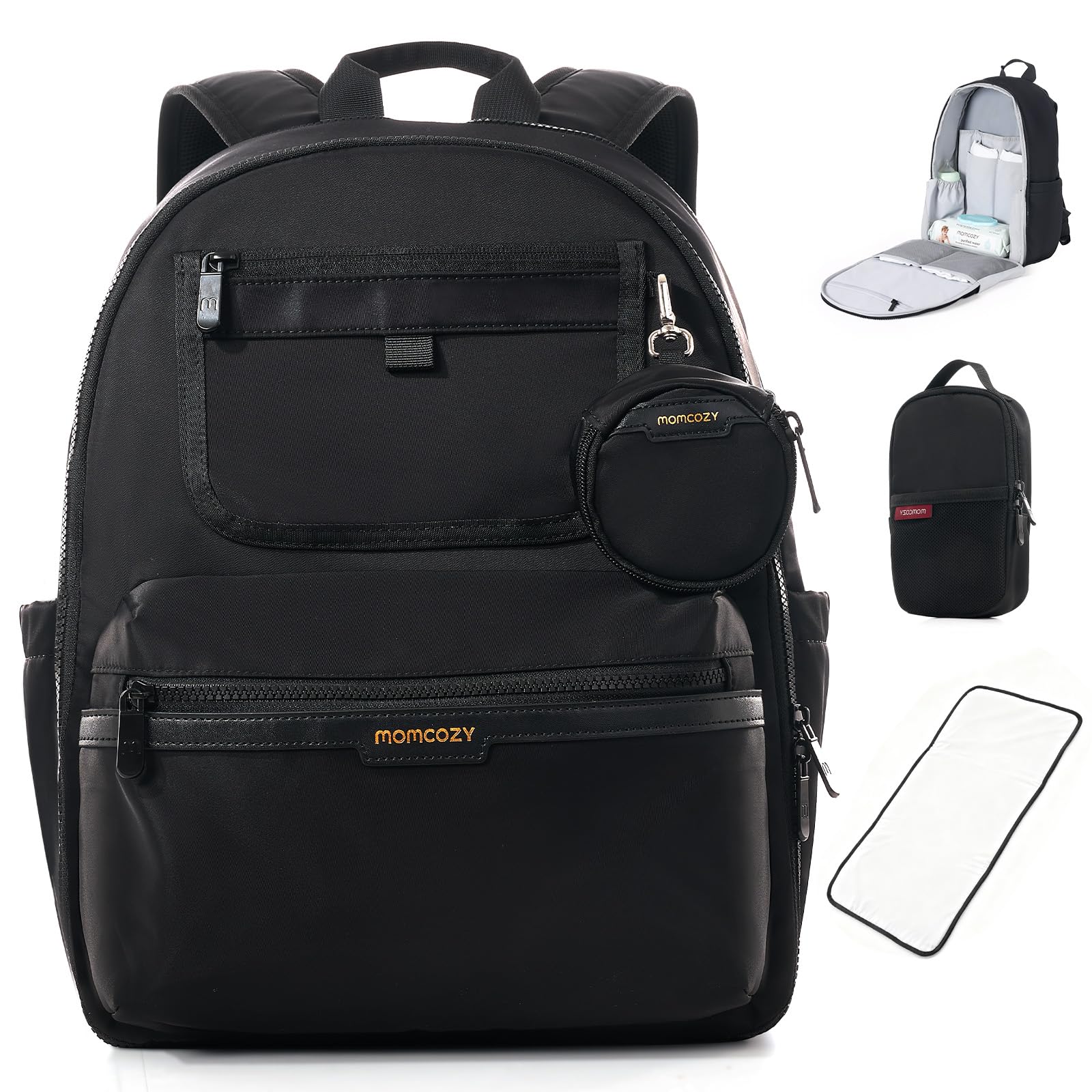 momcozy Sac à Langer Bébé à Dos – Nylon Premium, Léger et Élégant, Grandes Poches de Rangement, Ergonomique pour des Sorties Faciles – Tapis à Langer, Sangles Poussette, Étui Tétine, Essentiel Voyage