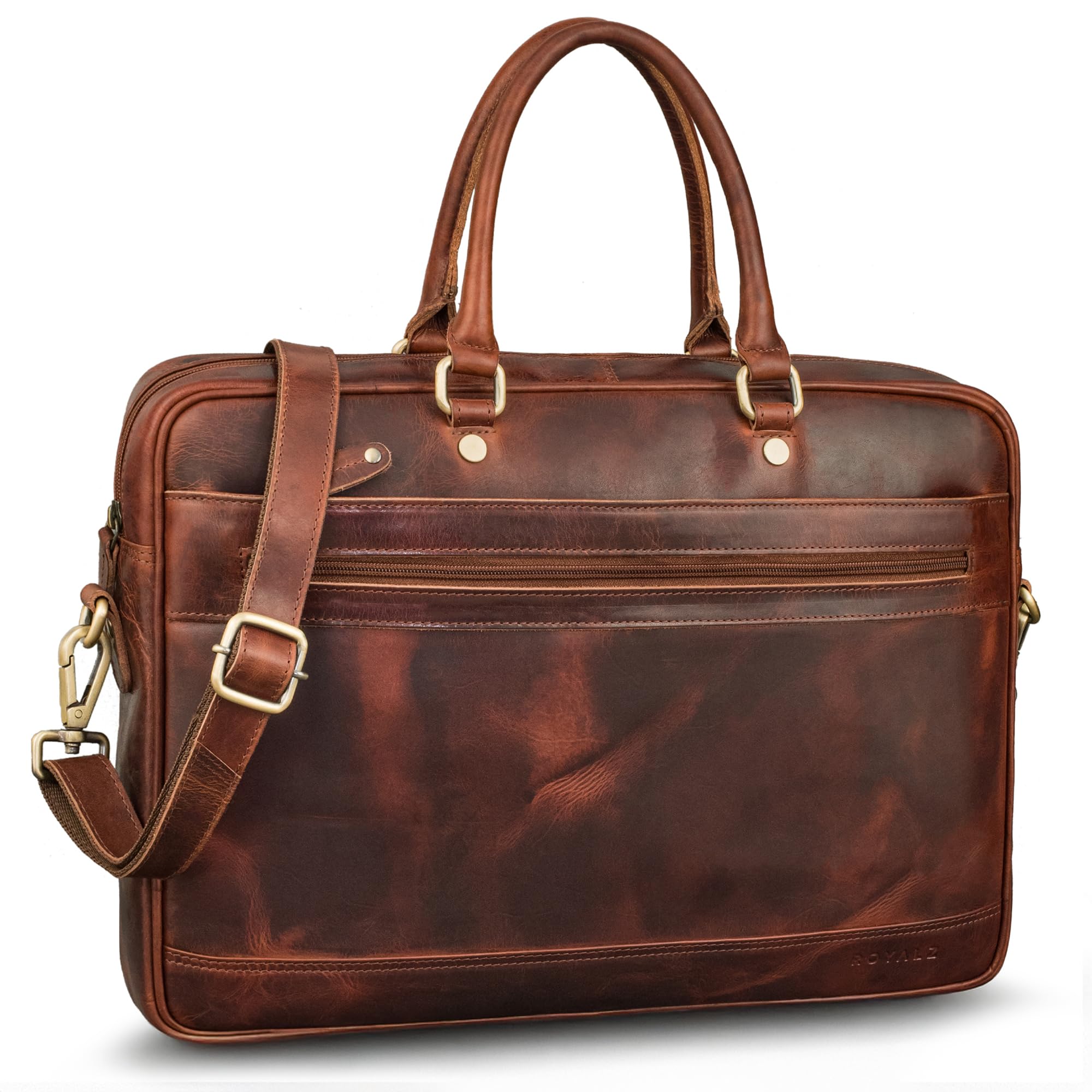 ROYALZ "Charleston” Cartella Ventiquattrore in vera pelle Uomo/Donna Grande - Borsa pc 15.6 pollici Piatta da utilizzare come borsa a mano o Borsa 24 Ore portadocumenti