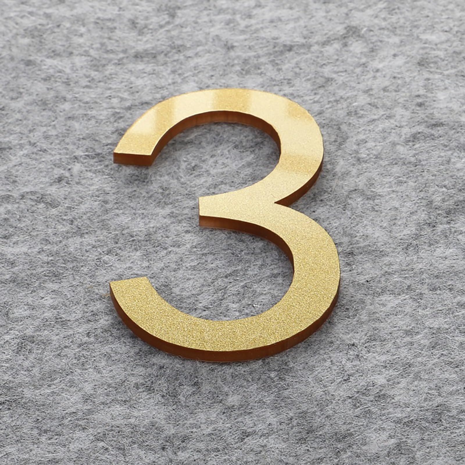 Self Adhesive House Numbers Stickers 2/3/4 Inch Modern Acrylic Door Number Gold/Silver/Black/White Address Mailbox Sign, for Wall Decor Hotel Apartment Cafe Room Yard Office Garden Street(Gold 3,2In)