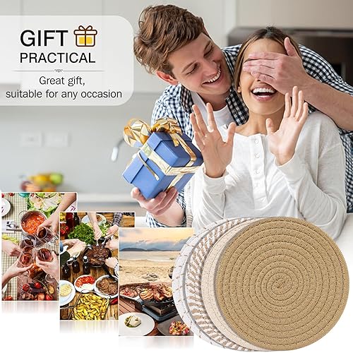 Miniatura 7 de ME.FAN Juego de 4 salvamantesagarraderas de algodón para ollas y sartenes calientes, posavasos grandes, almohadillas calientes, alfombrillas